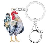 WEVENI Porte-clés en acrylique Coq Poule Bijoux de la ferme Bijoux pour femmes filles Sac à main, gris, 45mm x 32mm