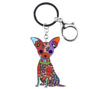 Weveni Porte-clés en acrylique en forme de chihuahua pour femme ou fille, Multicolore