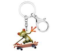 WEVENI Porte-clés en acrylique mignon en forme de grenouille de skateboard pour voiture, portefeuille, sac, bijoux, trucs bizarres, grenouille, cadeaux pour femmes et filles, Multicolore, 41mm x 40mm