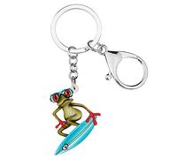 WEVENI Porte-clés en acrylique mignon en forme de grenouille de skateboard pour voiture, portefeuille, sac, bijoux, trucs bizarres, grenouille, cadeaux pour femmes et filles, bleu, 41mm x 40mm