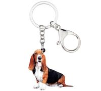 WEVENI Porte-clés en acrylique pour femme et fille Motif chien basset, Basset Hound B marron, 46mm x 36mm