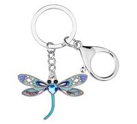 WEVENI Porte-clés en alliage de cristal libellule en émail pour femme et fille, bleu, 29mm x 45mm