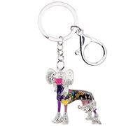 WEVENI Porte-clés en alliage émaillé en forme de chien chinois à crête pour sac de voiture, portefeuille, bijoux pour femmes et filles (violet)