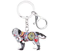 WEVENI Porte-clés en alliage émaillé pour femme et fille Motif chien Terre-Neuve, gris, 37mm x 55mm