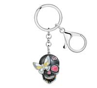 WEVENI Porte-clés en Alliage Émaillé Tête de Mort Papillon,Porte-clés Esthétique Halloween Accessoires Papillon Gothique Tête de Mort Cadeaux pour Femmes Filles (Noir)