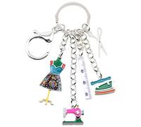 WEVENI Porte-clés en alliage pour machine à coudre - Ciseaux - Règle - Bijoux en fer émaillé - Cadeau pour femmes et filles, Multicolore, 79mm x 66mm