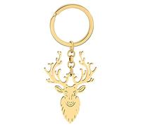 WEVENI Porte-clés girafe en acier inoxydable - Accessoires délicats - Cadeau pour femme et fille, Cerf doré B, 28mm x 40mm