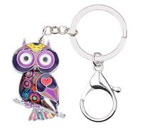 WEVENI Porte-clés hibou mignon en alliage émaillé Accessoires pour femmes filles sac voiture portefeuille, violet, 42mm x 25mm