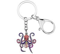 WEVENI Porte-clés méduse en émail en forme de pieuvre - Cadeau de plage - Bijoux de plage pour femmes et filles, Pieuvre violette, 39mm x 37mm