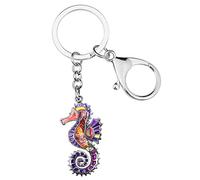 WEVENI Porte-clés méduse en émail en forme de pieuvre - Cadeau de plage - Bijoux de plage pour femmes et filles, Hippocampe violet, 39mm x 37mm