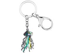 WEVENI Porte-clés méduse en émail en forme de pieuvre - Cadeau de plage - Bijoux de plage pour femmes et filles, Méduse verte, 39mm x 37mm