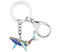 WEVENI Porte-clés méduse en émail en forme de pieuvre - Cadeau de plage - Bijoux de plage pour femmes et filles, Baleine bleue., 39mm x 37mm
