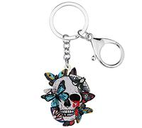 WEVENI Porte-clés mignon en acrylique avec tête de mort pour Halloween, poupée vaudou - Pendentif en forme de cercueil de pirate - Accessoires pour sac à main, portefeuille, tombeau, Crâne papillon