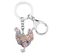 WEVENI Porte-clés poule en alliage émaillé et strass pour sac de voiture pour femmes et filles (rose)