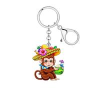 WEVENI Porte-clés Singe Hawaii Acrylique Plage Palmier Hawaïen Noix de Coco Charms Singe Cadeaux pour Femmes Filles Sac Accessoires (Café)