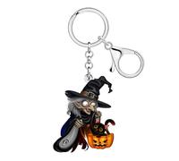WEVENI Porte-clés Sorcière Accessoires Halloween Citrouille Chat Noir Porte-clés Acrylique Charms Wicked Witchy Cadeaux pour Femmes Filles (Noir)