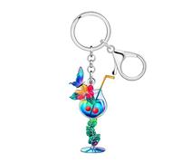 WEVENI Porte-clés Verre à Margarita en Acrylique Nouveauté Cocktail Vin Cadeaux pour Femmes Buveuses Filles Sac Accessoires Porte-monnaie Charms Clé (Marine)