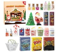 WEVOL Calendrier de l'Avent 2025 Accessoires Lutin Farceur de Noel Enfant, 24 Pcs Miniature Maison de Poupee Nourriture et Boissons Kit, Calendrier Avent Maquette Cadeau Jouet de 3 Ans et Plus Kinder