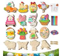 WEVOL Decoration Paques Bois Deco Paques Bois Ornements,Lapin de Pâques Bois pour Enfant Adulte Fabrication Suspension Pendentifs de Peindre Artisanat Kit de DIY（170 PCS）