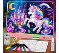 WEVOL Tablette Lumineuse Dessin Enfant 30x40cm, Tableau Lumineux Message LED Rechargeable, Ardoise Lumineuse Acrylique Effaçable 15 Modes Lumineux avec Télécommande et Minuterie, Cadeau Créatif Enfant