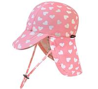 weVSwe Bébé Chapeau De Bain UV Filles Chapeau De Soleil Nouveau-Né avec Corde UPF 50+ Été Cou Rabat Cap Rose Coeur 12-24 Mois