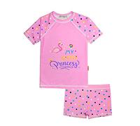 weVSwe Maillot De Bain 2 Pièces pour Filles Rash Guards Little Princess Manches Courtes Blue Flamingo 7-8 Ans