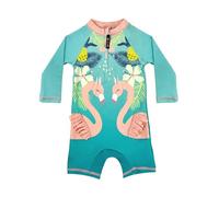 weVSwe Maillot De Bain Enfant en Bas Âge Garçon Protection UV Bébé SPF Maillot De Natation Une Pièce Plage Porter Séchage Rapide Vert Clair Flamants Roses Nouveau-Né Combinaison De Soleil 18-24 Mois