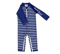 weVSwe Maillot de Bain pour Tout-Petit UPF 50+ Protection Solaire Tissu recyclé Costume de Natation pour bébé One Piece de Bain pour Fille Manches Longues Rash Guard Rayures Bleu Marine 2Ans