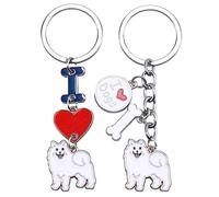 WEWAYSMILE 2 pièces Chien Porte-Clés Porte-Clés, Porte-Clés Chiens, Porte-Clés en Métal Chiot, pour D'Étiquette Porte-Clés Voiture Décor, Long 3.48-3.52 pouces/8.85-8.95cm (Samoyède)