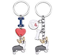 WEWAYSMILE 2 pièces Chien Porte-Clés Porte-Clés, Porte-Clés Chiens, Porte-Clés en Métal Chiot, pour D'Étiquette Porte-Clés Voiture Décor, Long 3.68-3.79 pouces/9.35-9.65cm(Corgi Brun)