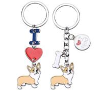 WEWAYSMILE 2 pièces Chien Porte-Clés Porte-Clés, Porte-Clés Chiens, Porte-Clés en Métal Chiot, pour D'Étiquette Porte-Clés Voiture Décor, Long 3.7-3.83 pouces/9.4-9.75cm(Corgi)