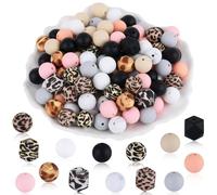 WEWAYSMILE 89 Pièces Billes De Gel De Silice Perles De Silicone De 15 mm En Vrac Perles De Silicone Hexagonales Convient pour Les Bracelets Bijoux Porte Clés DIY（Couleurs Unies et Imprimé Léopard）