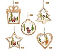 WEWAYSMILE Lot de 10 décorations de Noël en bois pour sapin de Noël - Tranches de bois brut - Pour décorations de sapin de Noël et fournitures de loisirs créatifs