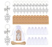 WEWAYSMILE Lot de 12 porte-clés en forme de croix pour baptême chrétien avec sacs en organza - Porte-clés religieux en alliage - Cadeaux de baptême - Fournitures de retour - Décenarios