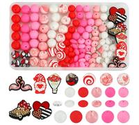 WEWAYSMILE Lot de 121 perles en silicone motif fleur rose de 12 mm et 15 mm pour la fabrication de porte-clés - Perles focales en silicone imprimées pour stylos, bracelets, colliers, bijoux, cordons