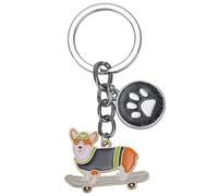 WEWAYSMILE Porte-Clés Chien, Porte-Clés En Métal Petit Chien, Porte-Clés En Métal Chiot Mignon, Pour Décoration Porte-Clés Voiture, Cadeau Personnalisé, Long 2.95 po/7.5 cm (Corgi Planche Roulette)