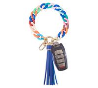 WEWAYSMILE Porte-Clés Pompon Poignet, Bracelet Porte Clés Multicolore, Bracelet Porte-Clés en Silicone, avec Pompon, Clés Voiture pour Femme Breloque Sac, Coloré, Longueur Environ 28cm
