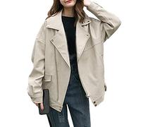 WEWE Blouson De Motard Simili Cuir Synthétique Court Femme Veste Revers Détendu fermeture éclair Printemps et Automne,P2809,L