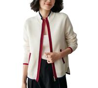 WEWE Gilet Cachemire Femme Col Montant Uni Gilet Tricoté Ajust Manches Longues épais Cardigan en Cachemire et Laine,Ecru,EU 38,MY2591