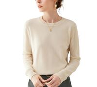 WEWE Pull Cachemire 95% Femme Col Rond Uni Tricoté Ajust Manches Longues Fin Pull en Cachemire et Laine,Ecru,EU 38,MN603