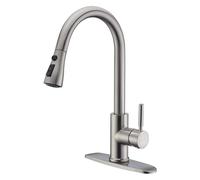 WEWE Single Handle High Arc Brushed Nickel Pull Out Kitchen Faucet,Single Level Stainless Steel Kitchen Sink Faucets with Pull Down Sprayer,Suitable for Laundry Rv Bar