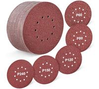 WEWINK PLUS 50 Pièces Disque Abrasif 225 mm 10 Trous pour Ponceuse Girafe - Auto-Agrippants Assortiment de Grains P60-240 Papier Abrasif de Verre pour Cloisons Sèches, Plâtre, Enduit et Bois