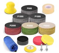 Wewink plus Kit Rénovateur Phare Voiture 130 Pcs, Rénovation Phare Auto et Moto, Disques Abrasifs 75mm à l'Eau et à Sec (Grains 80-5000), Kit Polissage avec Adaptateur Perceuse et Ruban de Masquage