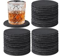 WEWINK PLUS Lot de 36 dessous de verre ronds en ardoise vierge de 10,2 cm en pierre noire rustique pour boissons avec dos anti-rayures pour gravure au laser, décoration d'intérieur, bar, cadeaux