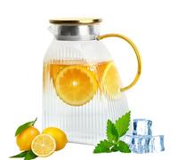 WEXFFU Carafe à eau pour porte de réfrigérateur, carafe avec couvercle, 1,8 l, pichet à eau avec couvercle en acier inoxydable pour eau chaude/froide, carafe en verre pour jus maison, thé, café, lait