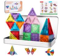 WEXFFU Construction Magnetique Enfant, 46 Pièces Mini Tuiles Magnétiques, Bloc de Construction Magnétique, Magnetic Tiles avec boîte de Fer pour 3 + Ans garçons Filles Montessori Jouets de Voyage