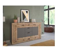 Wexford - buffet bas - gris et effet bois - 160 cm - Bois / Gris