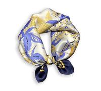 Weximil Écharpe tour de cou 100 % soie de mûrier - 53,3 x 53,3 cm - Foulard léger pour femmes et hommes - Écharpes carrées imprimées numériquement, Bleu marine Flower-001, Small