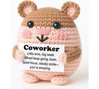 WEYON Encouragement des collègues - Mini hamster en peluche au crochet avec carte positive, fait à la main, 10,2 cm, décoration de bureau, motivation toute l'année