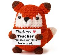 WEYON Mini renard en peluche au crochet pour enseignant avec carte de jeu de mots en forme de renard - Cadeau de Noël secret - Décoration de bureau - Encouragement de la part des étudiants